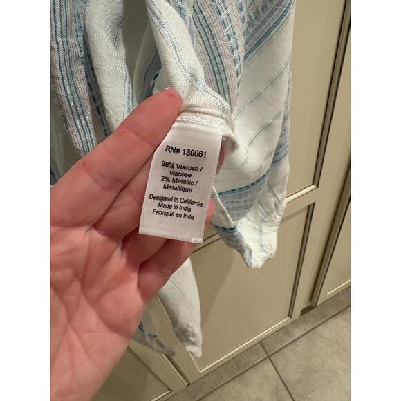 LSPACE White/Blue Tie-Front Balloon Sleeve Crop Top Boho Size Small 2-8 NEW - Picture 7 of 8